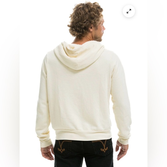 Aviator Nation Cream Zip-Up Sweater with Blue Stripes - Picture 13 of 16